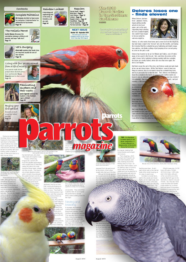 Parrots magazine, August 2010 edition